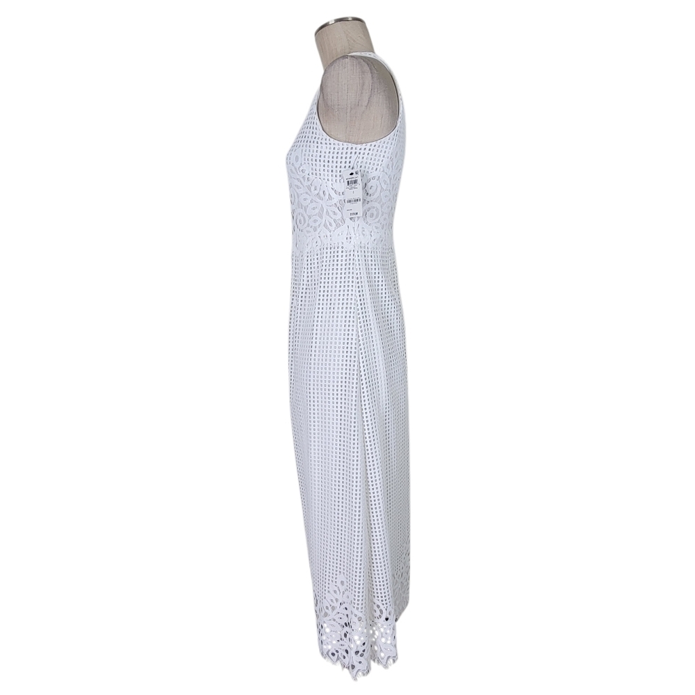 Alfani Lace Midi Dress 8 White A Line Sleeveless Fringe Trim Mothers Day New - Picture 3 of 13